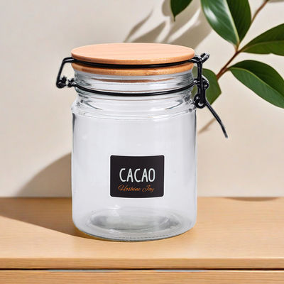 Empty 1.5L Round Glass Storage Jar With Clip Lid Black Premium