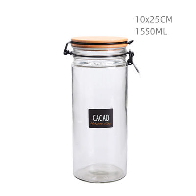 Empty 1.5L Round Glass Storage Jar With Clip Lid Black Premium