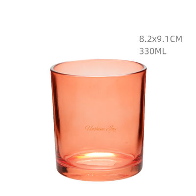 Orange Cleaning Glass Wedding Candle Holders Round 330ML Volume