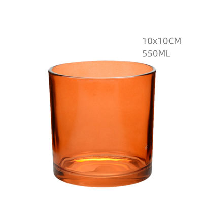 Orange Colored Glass Candle Jars For Making Candles 4 Inch Customized